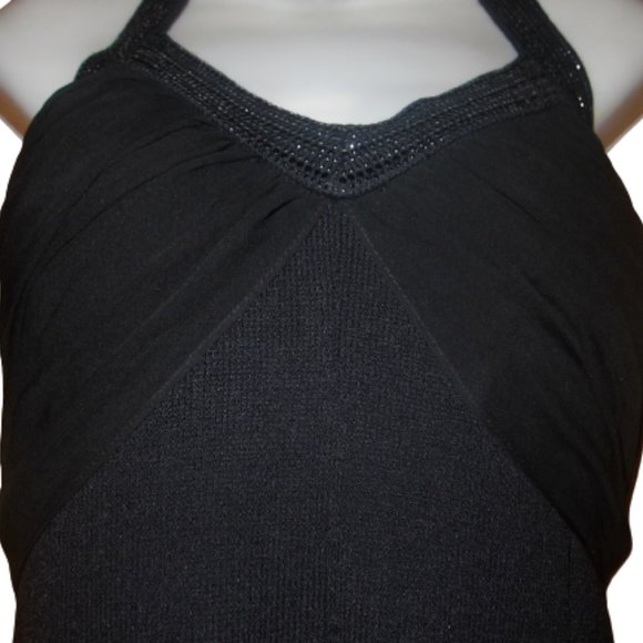 St John Evening Embellished Knit & Silk Long Black Pencil Flowy Bottom Dress 4 - Picture 4 of 10